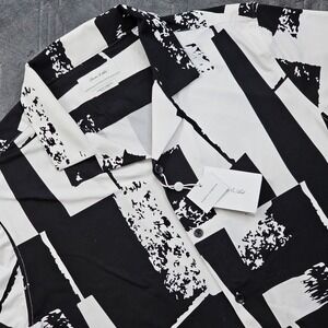 NEW Porter & Ash Button Up Mens Large Black White Kinetic Stretch Abstract Shirt